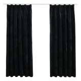 Cumpara ieftin Draperii opace cu carlige, 2 buc., negru, 140x175 cm, catifea