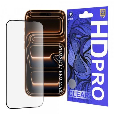 Folie de protectie Ecran Lito HD Pro Clear pentru Apple iPhone 17 Pro Max, Sticla Securizata, Full Glue, Neagra foto