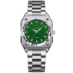 Ceas de dama Poedagar CS1906, otel inoxidabil, argintiu, cadran verde