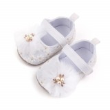 Pantofiori albi cu perlute pentru fetite (Marime Disponibila: 9-12 luni