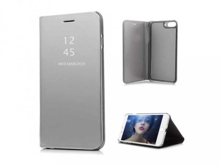 Husa Telefon Flip Book Clear View iPhone SE 2 2020 Silver