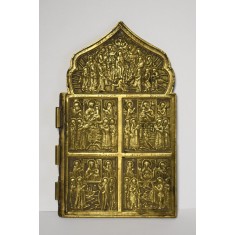 Parte poliptic vechi din bronz - Scene din viata Maicii Domnului - Rusia - secol XIX