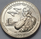 Monedă 25 cents / quarter 2021 USA, Alabama, Tuskegee Airmen, unc, litera D, America de Nord