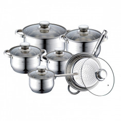 Set oale si tigaie ROYALTY LINE RL-1231, 12 piese, Otel inoxidabil, Fund multistraturi, Inductie, Inox foto