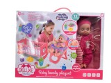 Set papusa Baby Lovely Deluxe cu patut scaun de masa si accesorii cu sunete