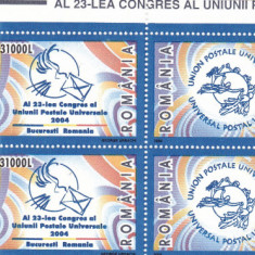 ROMANIA 2004 LP 1629 AL 23-LEA CONGRES U.P.U. BLOC DE 4 MNH