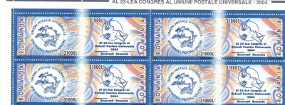 ROMANIA 2004 LP 1629 AL 23-LEA CONGRES U.P.U. BLOC DE 4 MNH foto
