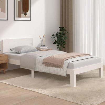 vidaXL Cadru de pat Single 3FT, alb, 90x190 cm, lemn masiv foto