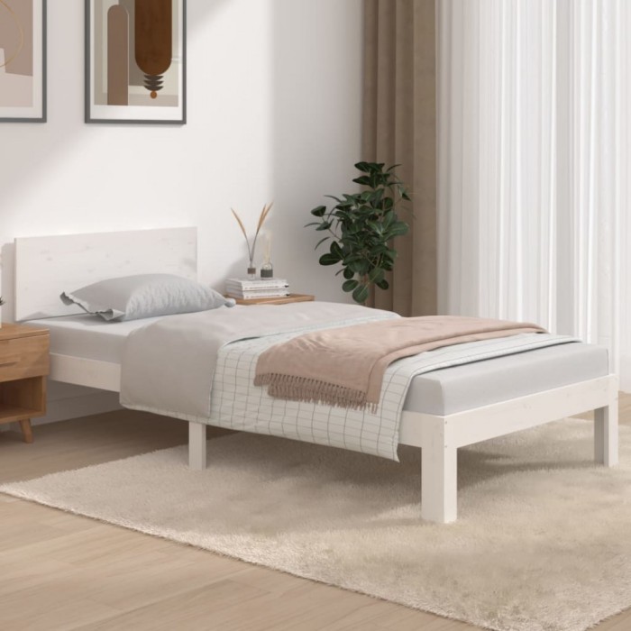 vidaXL Cadru de pat Single 3FT, alb, 90x190 cm, lemn masiv
