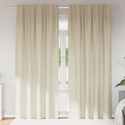 vidaXL Draperii opace cu bandă superioară, 2 buc., crem, catifea foto