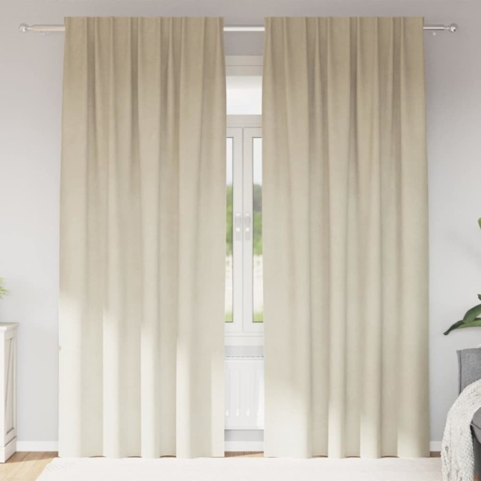 vidaXL Draperii opace cu bandă superioară, 2 buc., crem, catifea