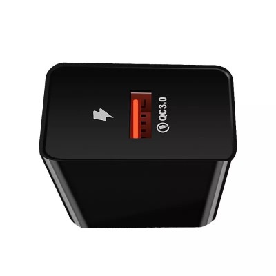 Incarcator retea Well 1x USB-A QC3.0 18W negru PSUP-USB-WQ11802BK-WL foto