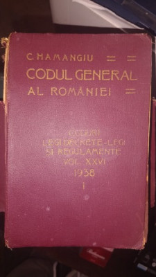 CODUL GENERAL AL ROMANIEI VOL. XXVI 1938 - I - foto