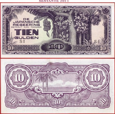 !!! X RARR : INDIILE OLANDEZE , OCUPATIA JAPONEZA - 10 GULDENI (1942} - P 125 c - UNC / SERIA SL foto