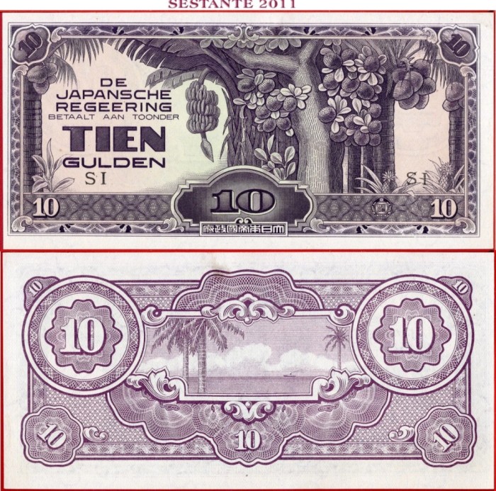 !!! X RARR : INDIILE OLANDEZE , OCUPATIA JAPONEZA - 10 GULDENI (1942} - P 125 c - UNC / SERIA SL