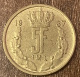 C50 - Moneda foarte veche - Luxemburg - 5 franci - 1987