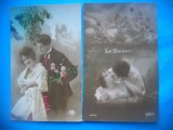 HOPCT 1691 CUPLU-ROMANTICA-FRANTA--LOT 2 CARTI POSTALE VECHI-CIRCULATE, Circulata, Printata