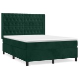 Cumpara ieftin Pat box spring cu saltea, verde inchis, 140x200 cm, catifea