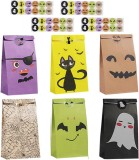 Set 48 pungi cadou cu autocolante Halloween Colmanda, hartie, multicolor, 23x15x10cm
