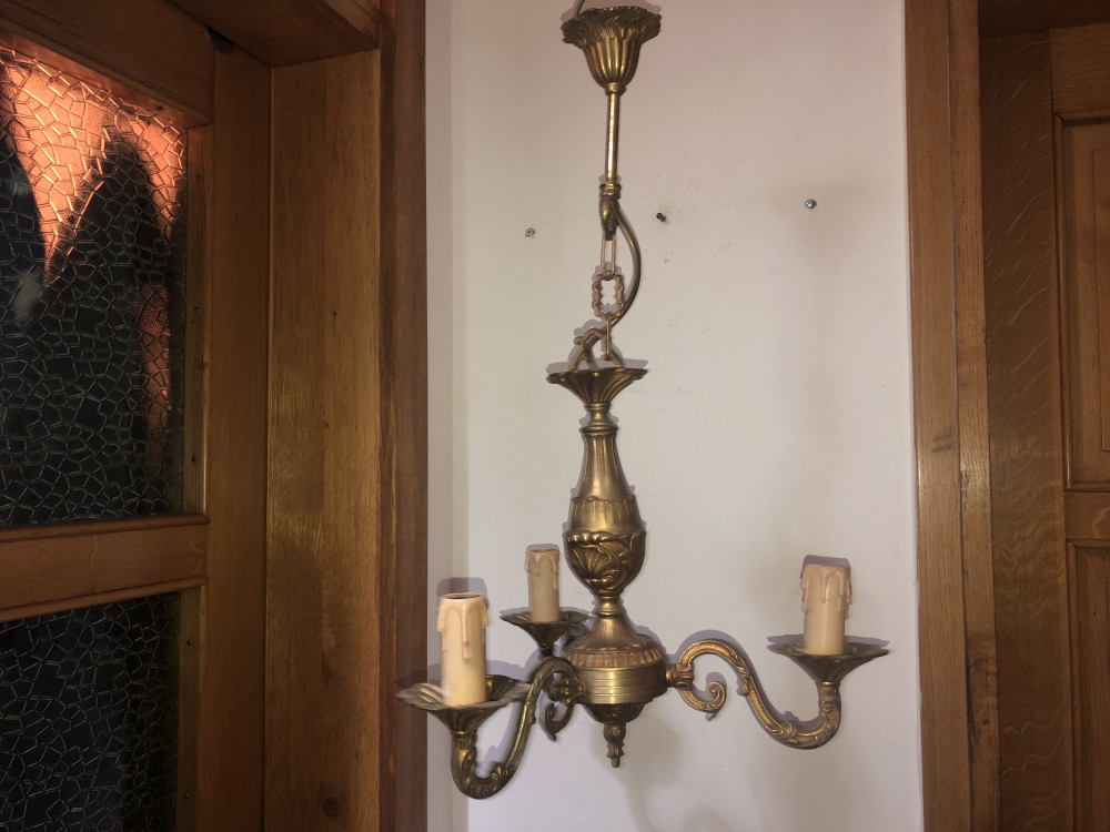 Candelabru,lustra,lampa de tavan franceza,din bronz masiv cu 3 brate |  Okazii.ro