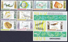 DB1 Fauna Marina Pasari Pesti Scoici 1979 Grenada Grenadines 8 v. + SS MNH foto