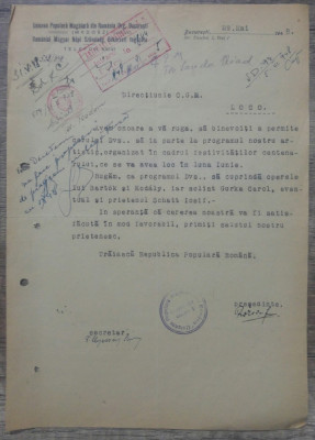 Document Uniunea Populara Maghiara din Romania, Org. Bucuresti/ 1948 foto