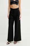 Weekend Max Mara pantaloni din amestec de in femei, culoarea negru, lat, high waist, 2515131132600