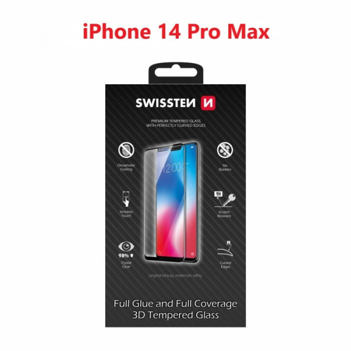 Swissten Ultra Durabil 3D Full Glue Glass Apple iPhone 14 PRO Max Negru