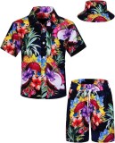 Set pentru băieți cu cămașă hawaiană și șorturi cu imprimeu tropical, 2 piese, cu pălărie Matchstick &ndash; Albastru 3-4T