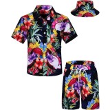 Set pentru băieți cu cămașă hawaiană și șorturi cu imprimeu tropical, 2 piese, cu pălărie Matchstick &ndash; Albastru 3-4T