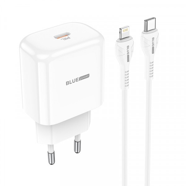 Incarcator Retea Cu Cablu Lightning BLUE Power BBN3, 20W, 3A, 1 x USB-C, Alb