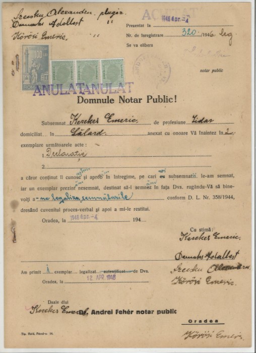Romania, Declaratie, Oradea, 1946