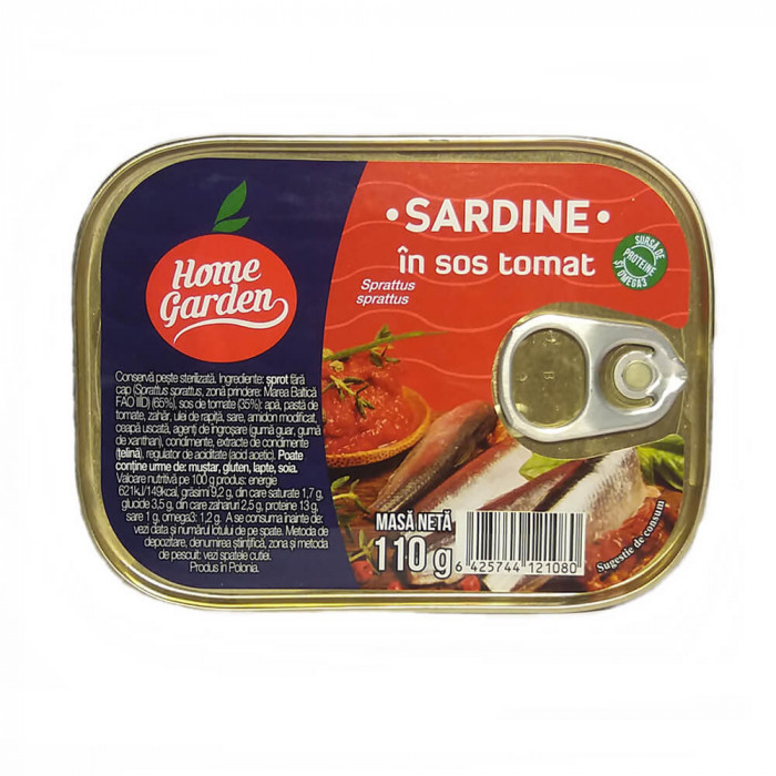 Sardine in Sos Tomat, Home Garden, 110 g, Peste la Conserva, Conserva de Sardine de la Home Garden, Conserva Peste Home Garden in Sos Tomat, Sardine i
