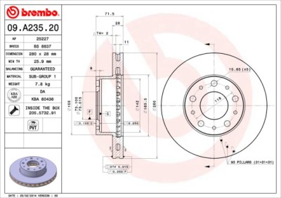 BREMBO 09.A235.20 PRIME LINE Disc frana foto