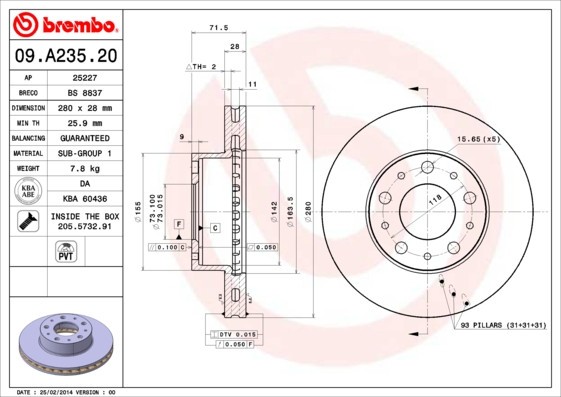 BREMBO 09.A235.20 PRIME LINE Disc frana