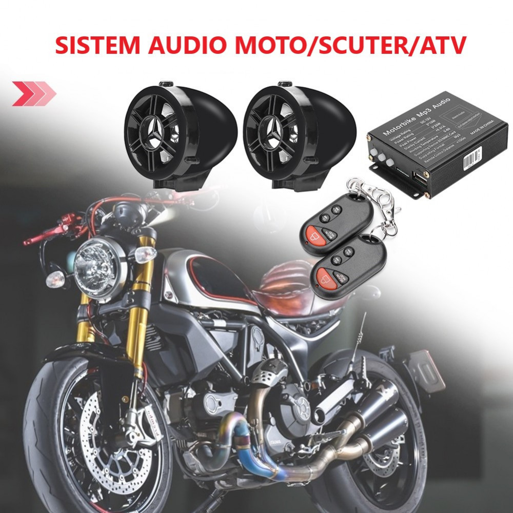Sistem audio moto/scuter/atv Bluetooth/MP3/FM Radio/Alarma | Okazii.ro