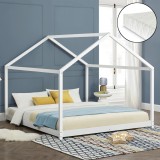 Pat copii Adina W3, en.casa, 206 x 166 x 143 cm, lemn de brad, alb mat lacuit, cu saltea 200 x 160 cm HausGarden Leisure