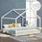Pat copii Adina W3, en.casa, 206 x 166 x 143 cm, lemn de brad, alb mat lacuit, cu saltea 200 x 160 cm HausGarden Leisure