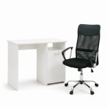 Set Birou Leziter Family One (100x50x74 cm) cu Scaun Rotativ Ergonomic Fit, Alb-Negru, 110 kg