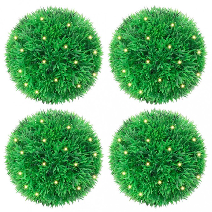 Bile artificiale din lemn de cimiș cu lumini LED 4 buc Verde