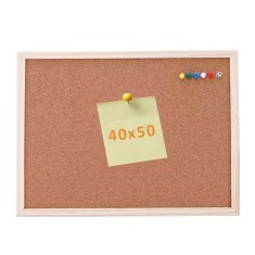 Panou din pluta 40x50cm, rama lemn, fixare pe perete, 5 ace colorate