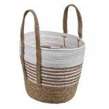 Coșuri Decorative din Textil Bej cu Dungi și Manere, CMCLASS