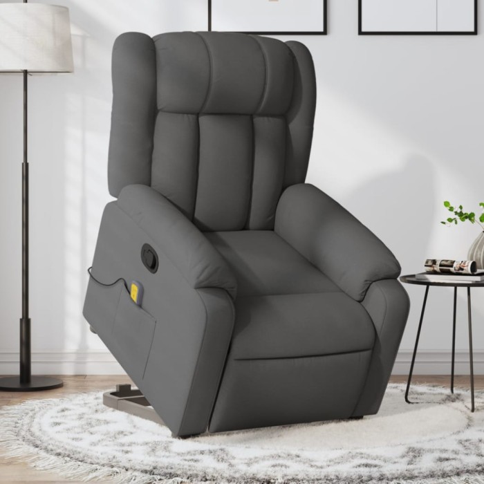 vidaXL Fotoliu de masaj rabatabil cu ridicare, gri &icirc;nchis, textil