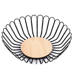 Fructiera metalica Pufo Modern, cu fund din bambus, rotunda, 27 cm, negru foto