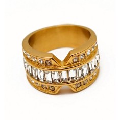 Inel Inox Aurit cu --ZIRCONII-- albe IF528