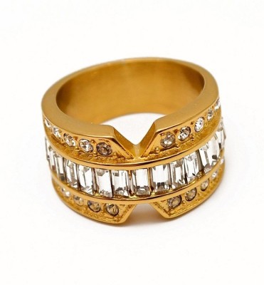 Inel Inox Aurit cu --ZIRCONII-- albe IF528 foto