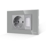 Cumpara ieftin Priza Schuko cu lampa de veghe si rama din sticla LUXION gri, 3M