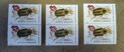 TIMBRE ROMANIA MNH LP1516/2000 INSECTE II 1996 SUPRATIPAR FLOARE MUȘTAR PERECHE foto