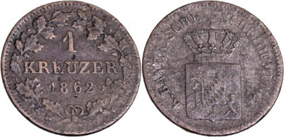 1862 - 1 kreuzer - Maximilian II - Regatul Bavariei Ag. ( .166 ) Cf. : KM# 191 foto