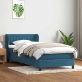 Cumpara ieftin Pat box spring cu saltea, albastru &icirc;nchis, 90x220 cm, catifea